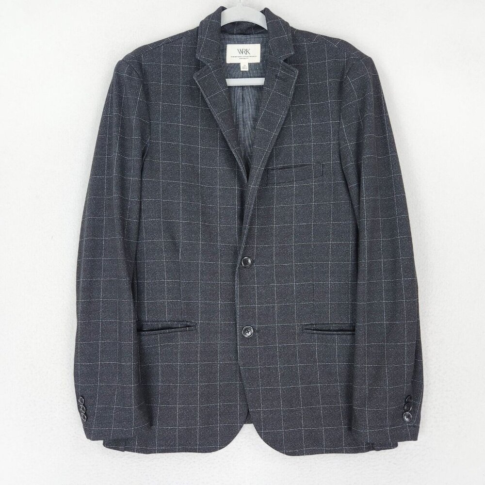 WRK Jacket Mens 36 Gray Checked Blazer Work Rest Karma Knit Khat Suit Coat
